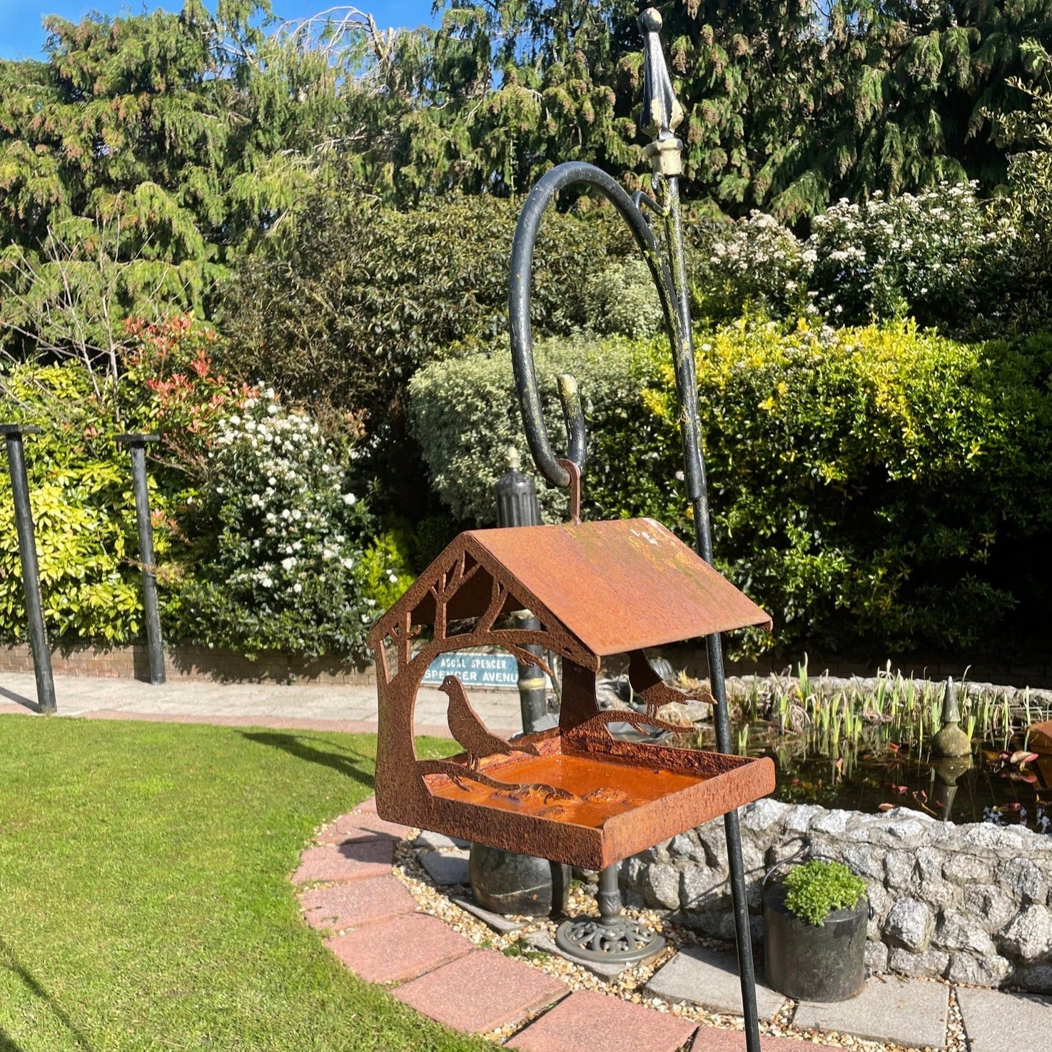 Corten freestanding bird house