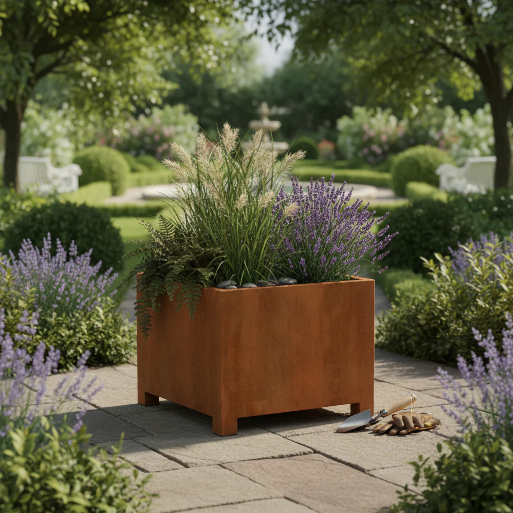 Corten square planter w/ legs